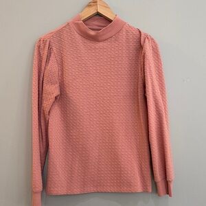 J.Crew Pink Pointelle Mock Neck Puff Sleeve Top